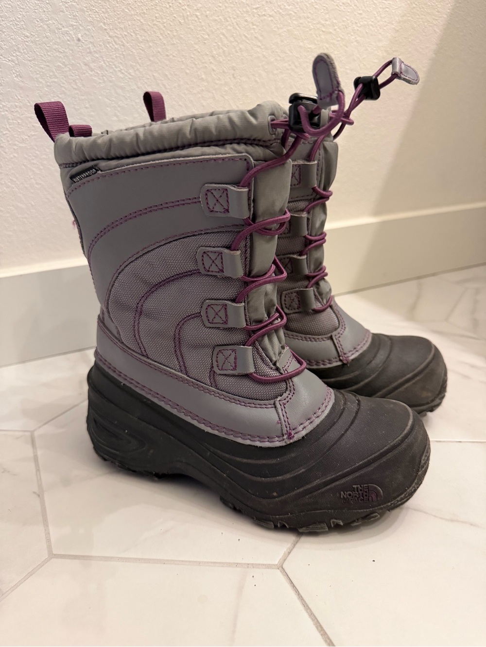 The North Face Kids Gray and Purple Waterproof Snow Boots